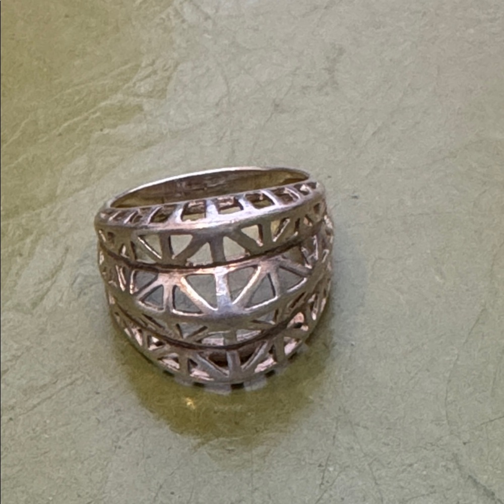 Silver Geometric Statement Ring Size 8 - image 1